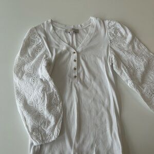 LOFT White Ribbed V-Neck Top